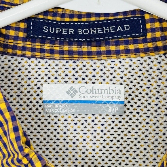 Columbia PFG Super Bonehead Fishing Shirt LSU Tigers Plaid Mens Sz S Gold Purple - Picture 7 of 8